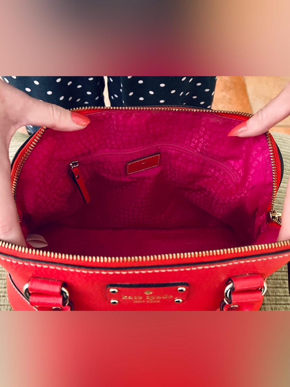 Kate Spade New York Red Pebbled Leather Dome Satchel Bag - Picture 4 of 7